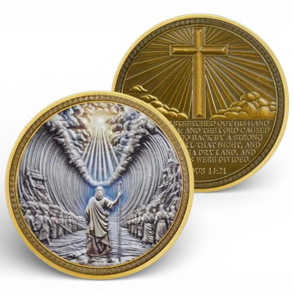 NEW - Moses Parting the Red Sea Christian Coin & Case Inspring Exodus 14:21
